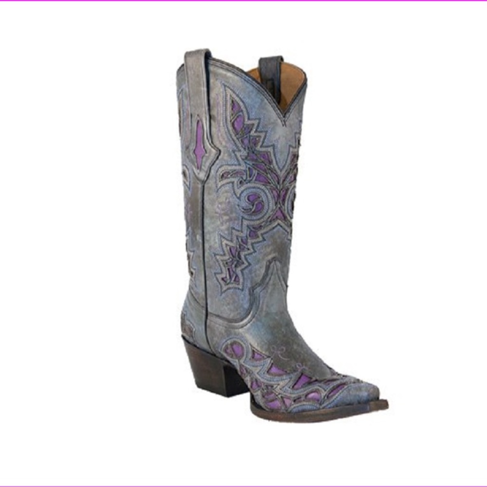 Women's Lucchese Cowboy/Cowgirl western Boots GreyPlato With Purple Inlays